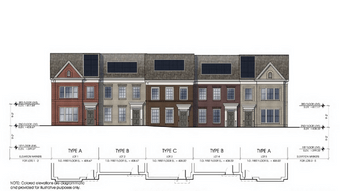 An illustration of plans for a row of townhomes
